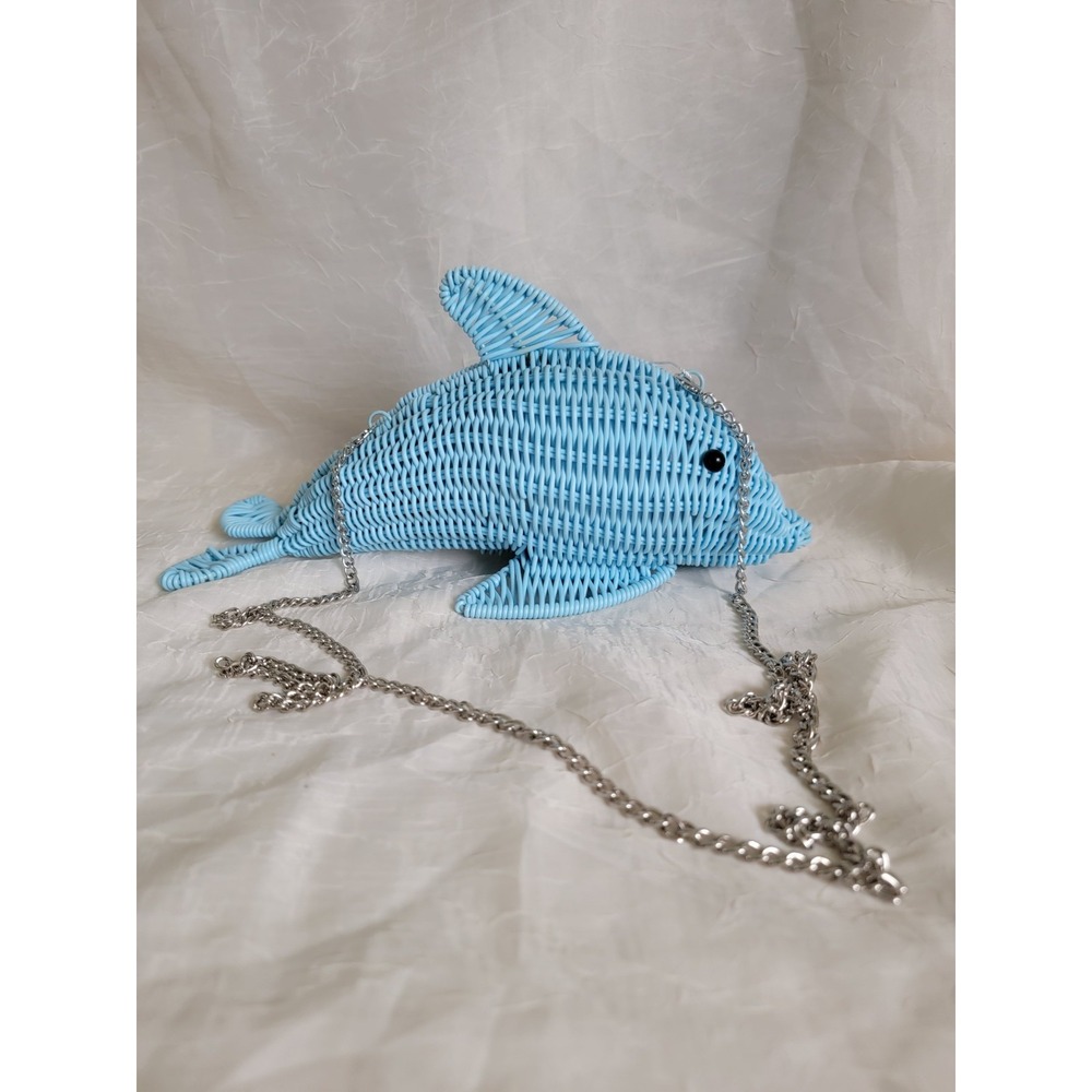 NWOT VIRAL Tommy Bahama Blue Wicker Dolphin Crossbody Bag Clutch purse
